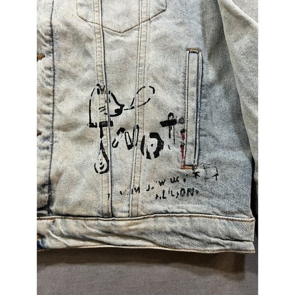 Zara Graffiti Jean Jacket Womens Large Acid Wash Button Pocketed‎ Ladies. - Picture 2 of 8